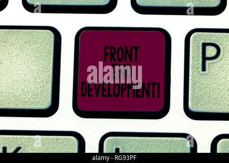 Writing note showing Front End Development. Business photo showcasing Altering data to graphical interface for user to view Keyboard key Intention to  Stock Photo