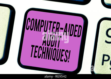 Text sign showing Computer Aided Audit Techniques. Conceptual photo Using computer to automate IT audit process Keyboard key Intention to create compu Stock Photo