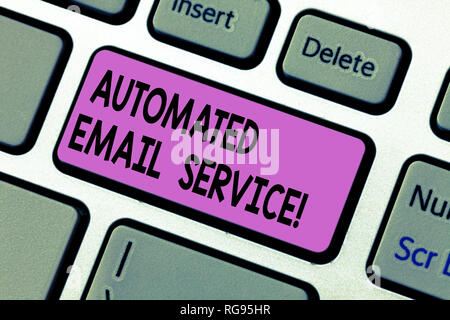Handwriting text writing Automated Email Service. Concept meaning automatic decision making based on big data Keyboard key Intention to create compute Stock Photo