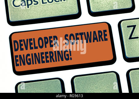 Handwriting text Developer Software Engineering. Concept meaning Forming software base on engineering standard Keyboard key Intention to create comput Stock Photo