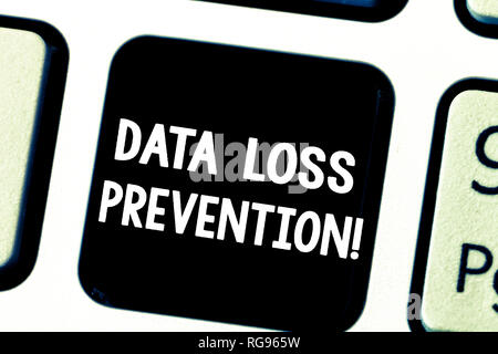 Word writing text Data Loss Prevention. Business concept for Software that detects potential data breaches Keyboard key Intention to create computer m Stock Photo