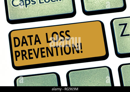 Word writing text Data Loss Prevention. Business concept for Software that detects potential data breaches Keyboard key Intention to create computer m Stock Photo