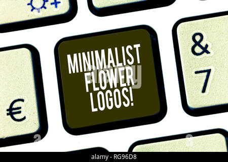 Conceptual hand writing showing Minimalist Flower Logos. Business photo showcasing use minimalism in logo design to make brand modern Keyboard key Int Stock Photo