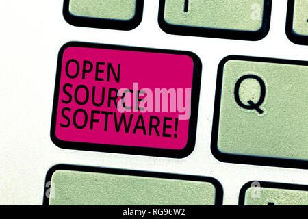 Handwriting text Open Source Software. Concept meaning software with source code that anyone can modify Keyboard key Intention to create computer mess Stock Photo