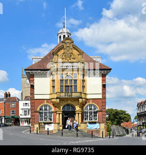Victorian old Marlborough Town Hall historical listed building in high street of English market town on A3464 road & junction in Wiltshire England UK Stock Photo