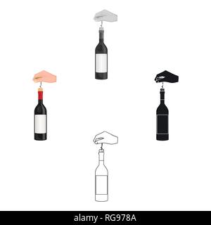 Opening the bottle with a corkscrew. Manipulation with a corkscrew single icon in cartoon style vector symbol stock illustration . Stock Vector