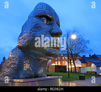 The Face Of Wigan at dusk, night image of the steel structure in town centre, Stock Photo