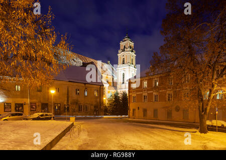 Winter night in the old town, Vilnius, Lithuania. Stock Photo