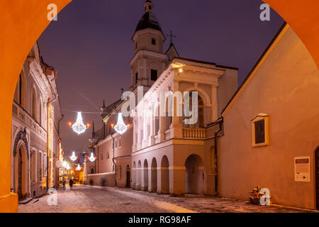 Winter dawn at Gates of Dawn in Vilnius old town, Lithuania. Stock Photo