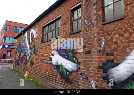 Emerica Factory Works, Bird Art, Cross Keys St, Northern Quarter, Manchester, City Centre, North West England, UK, M4 5ET