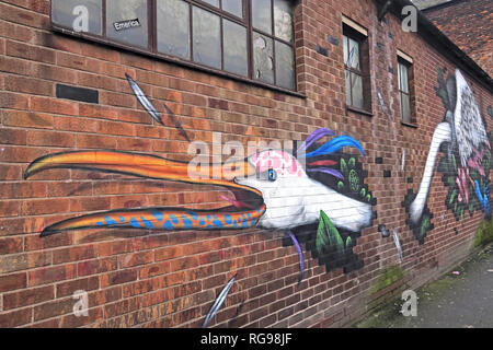 Emerica Factory Works, Bird Art, Cross Keys St, Northern Quarter, Manchester, City Centre, North West England, UK, M4 5ET Stock Photo