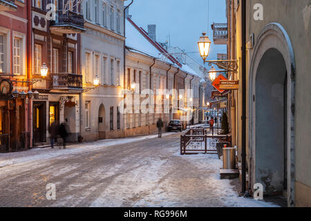 Winter evening in Vilnius old town, Lithuania. Stock Photo