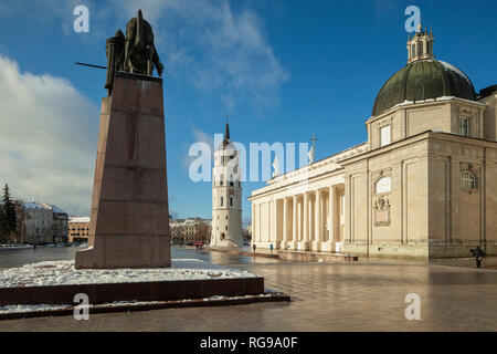 Winter evening at Vilnius Cathedral, Lithuania. Stock Photo