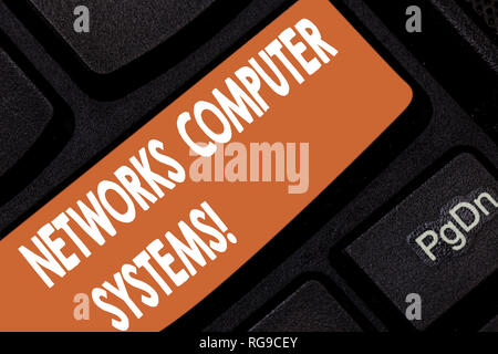 Handwriting text Networks Computer Systems. Concept meaning Devices link together to facilitate communication Keyboard key Intention to create compute Stock Photo