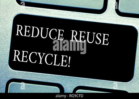 Handwriting text Reduce Reuse Recycle. Concept meaning Cut down on the amount of garbage we make each year Keyboard key Intention to create computer m Stock Photo