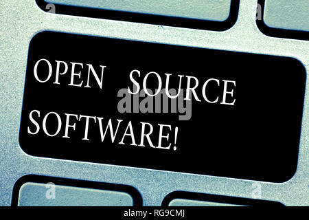 Handwriting text Open Source Software. Concept meaning software with source code that anyone can modify Keyboard key Intention to create computer mess Stock Photo