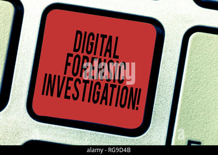 Word writing text Digital Forensic Investigation. Business concept for recovery of information from computers Keyboard key Intention to create compute Stock Photo