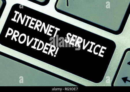 Handwriting text Internet Service Provider. Concept meaning Company that provides access to the Internet Keyboard key Intention to create computer mes Stock Photo