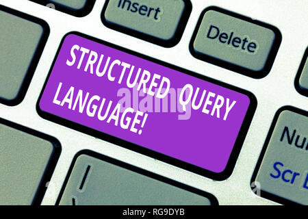 Word writing text Structured Query Language. Business concept for computer language for relational database Keyboard key Intention to create computer  Stock Photo