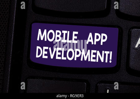 Handwriting text Mobile App Development. Concept meaning procedures involved in writing software for gadgets Keyboard key Intention to create computer Stock Photo
