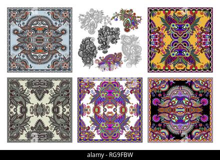 set of traditional kalamkari ornamental floral paisley design Stock Vector