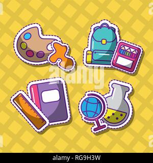 cute set of school patches funny elements Stock Vector