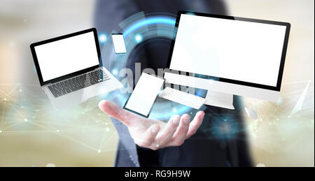 businessman hand with digital devices mockup Stock Photo