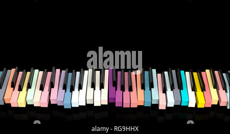 3d rendering image of classic piano keyboard colorful