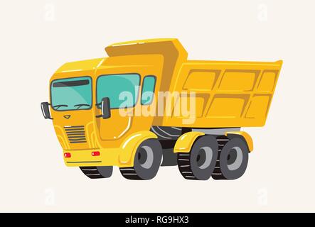 Funny cute hand drawn cartoon vehicles. Bright cartoon truck, Vector illustration Stock Vector