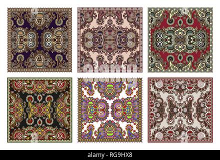 set of traditional kalamkari ornamental floral paisley design Stock Vector