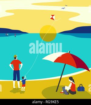 Family seaside leisure relax Stock Vector