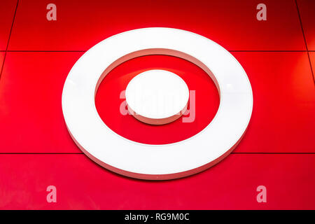 March 8, 2018 Sunnyvale / CA / USA - Close up of Target Logo on one of the supermarket walls; Stock Photo