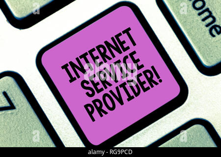 Word writing text Internet Service Provider. Business concept for Company that provides access to the Internet Keyboard key Intention to create comput Stock Photo