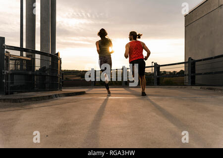 Young couple jogging in the morning Stock Photo