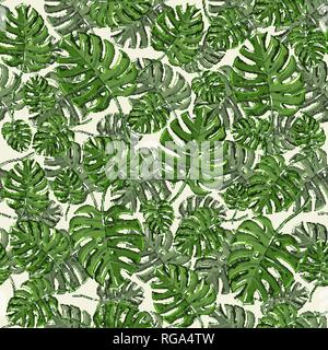 Tropical leaves vector seamless pattern with monstera Stock Vector