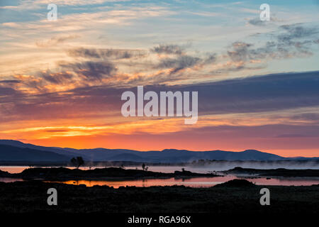 Great Britain, Scotland, Scottish Highlands, Glencoe, Rannoch Moor, Sunrise over Loch Ba Stock Photo