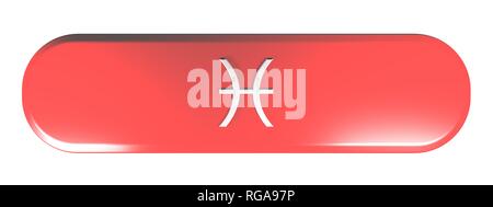 ZODIAC PISCES ICON red rounded rectangle push button  - 3D rendering illustration Stock Photo