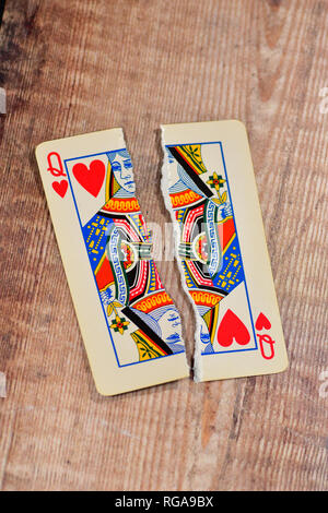 Queen Card Ripped broken queen of hearts playing card Stock Photo - Alamy