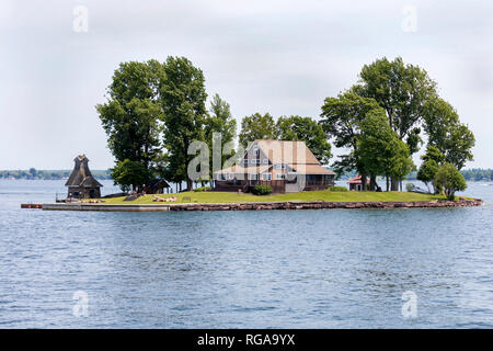 1000 Islands National Park, Saint Lawrence River, Ontario, Canada, June 17, 2018: One of the many beautiful cottages on the Archipelago in summer