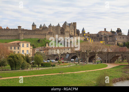 The Citadel in Carcassonne, a medieval fortress in the french department of Aude Stock Photo