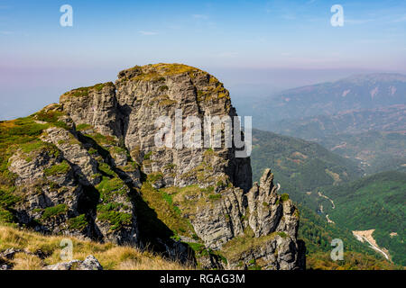 Babin zub (The Gramdmather's tooth) is the most beautiful peak of Stara planina ( Balkan mountains ). The impressive and  big striking rocks Stock Photo