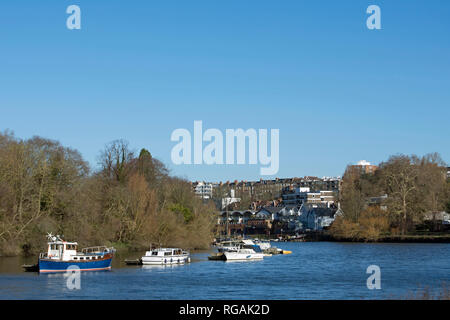 view along the river thames from ham, surrey, england, towards richmond riverside and the richmond hill Stock Photo