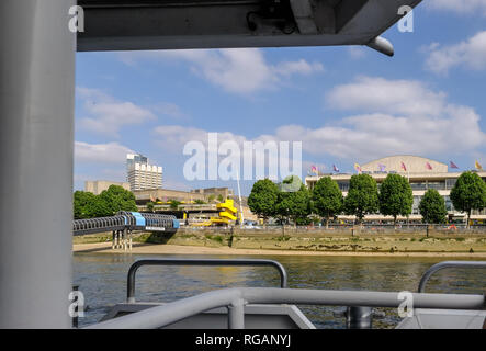 Waterloo, London, UK - June 8, 2018: View of the Festival Hall on South Bank taken from a river Thames clipper.  Taken on a blue sky summer day. Stock Photo