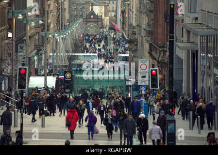 Buchanan Street the style mile street scenes view of  crowd of shoppers looking down street, Glasgow, Scotland,UK Stock Photo