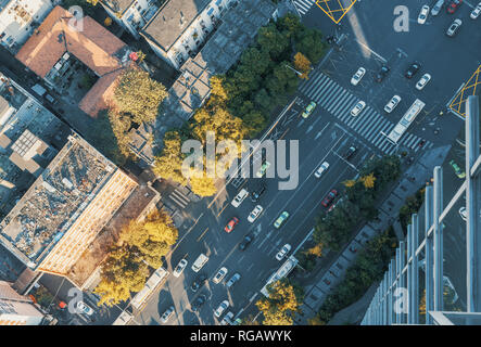 Traffic on a urban highway drone view in Chengdu, China Stock Photo