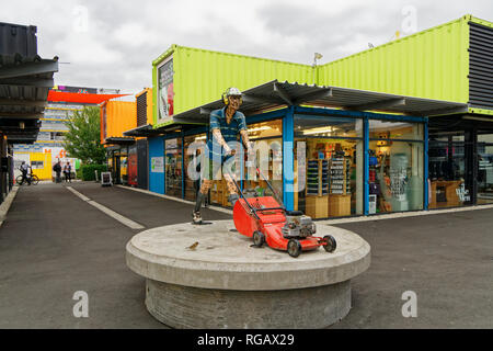 Container mall built in Christchurch central business district following the destruction of the Christchurch earthquake, New Zealand. Stock Photo