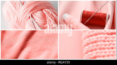 needlework collage in living coral color Stock Photo