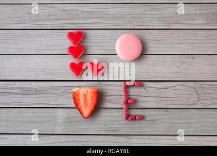 close up of word love made of sweets Stock Photo