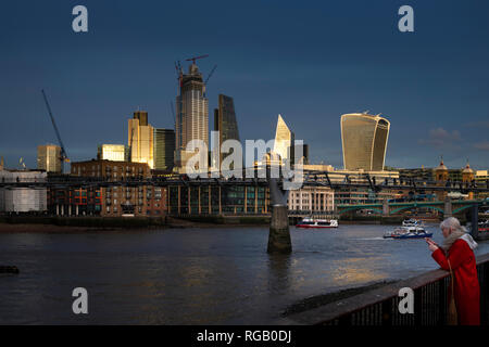 Setting sun on the City in London, England