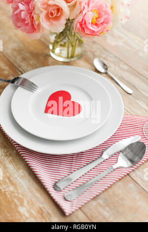 close up of table setting for valentines day Stock Photo